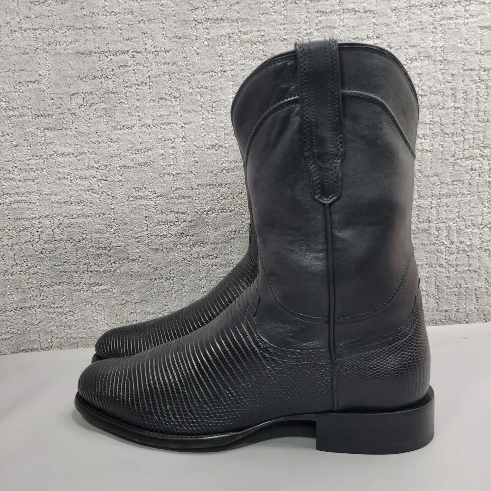 Tecovas The Earl Mens Size US 12.5D Obsidian Lizard Leather Pull-On Roper Boots